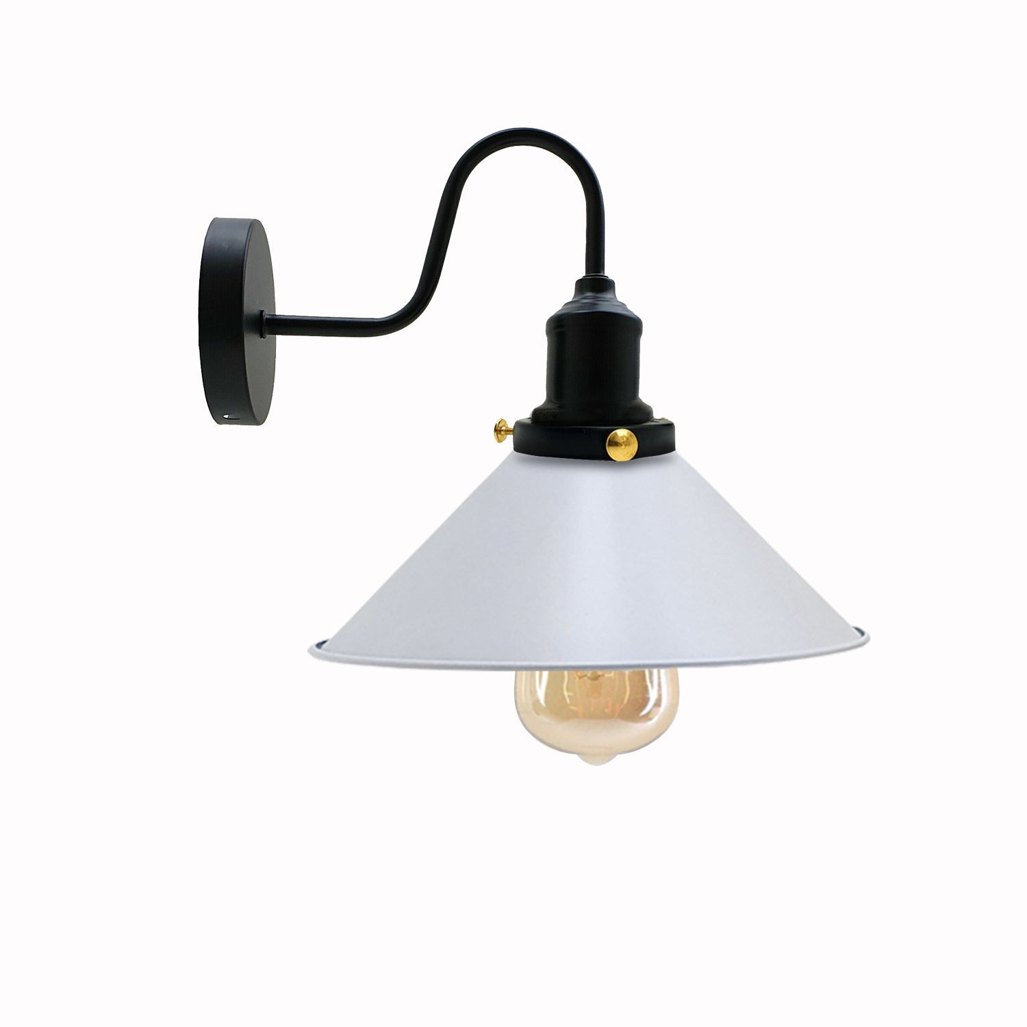 LEDSone Industrial vintage White Swan Neck Wall Light Indoor Sconce Metal Cone Shape Shade~3482