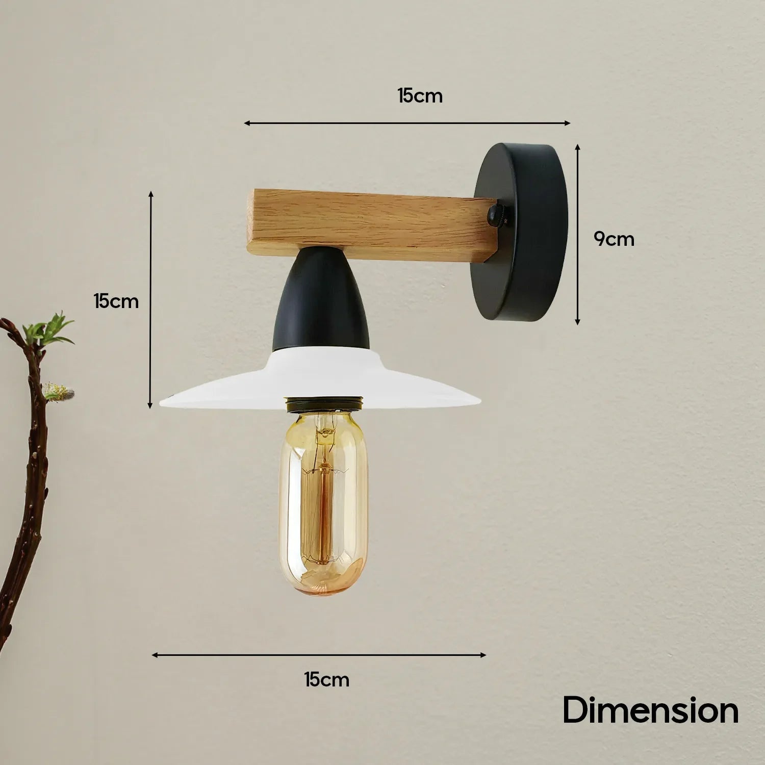 2Pack White LED Wall Light Sconce Wood,15cm Lamp Shade,E27 Lamp Holder~4349