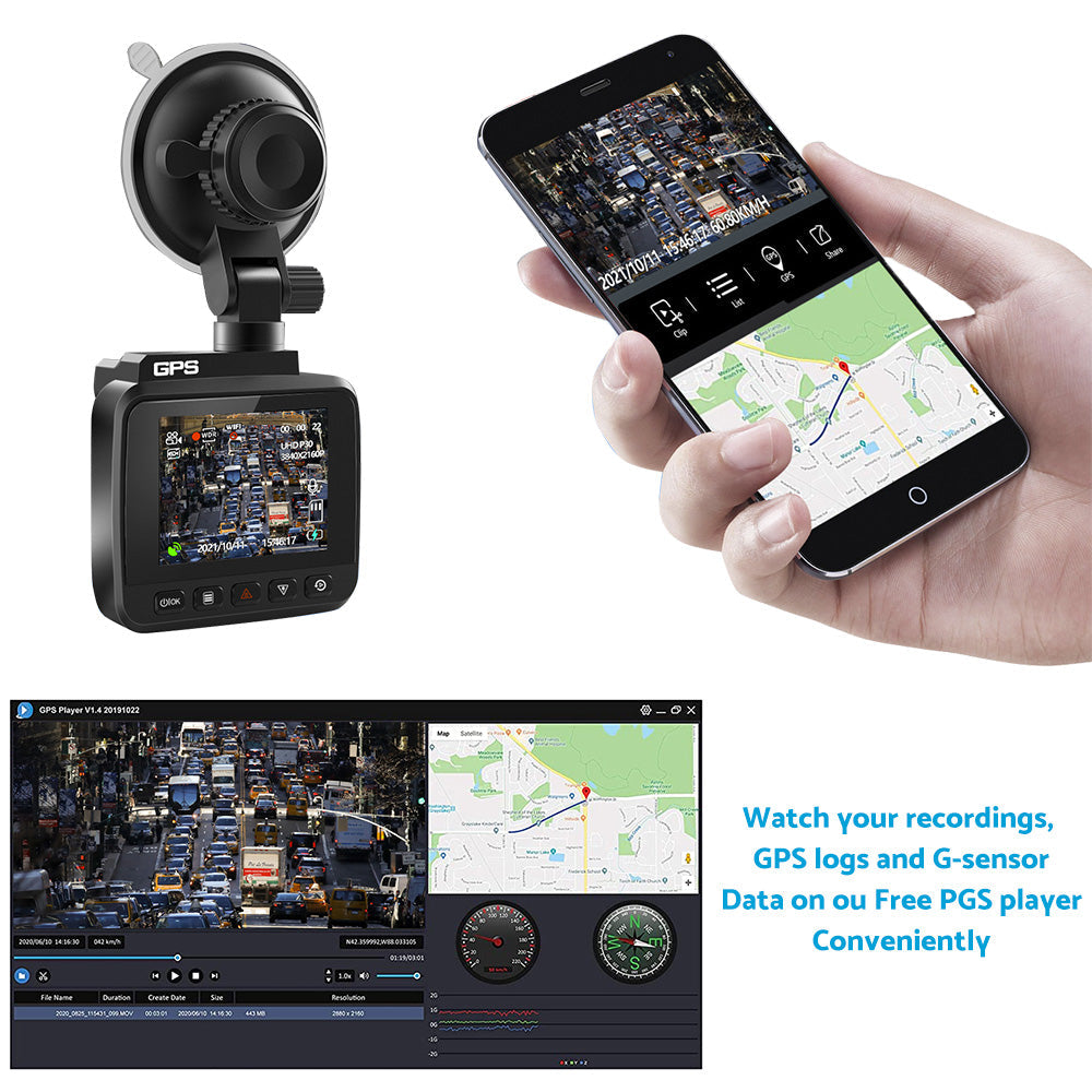 4K Car Dash Camera Recorder Suitable for Vehicles Built-in WiFi GPS UHD 2160P