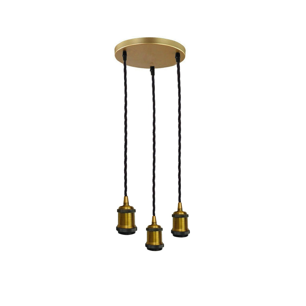 Yellow brass  3 Head Pendant Braided Fabric Flex Lamp Holder Fitting~1284