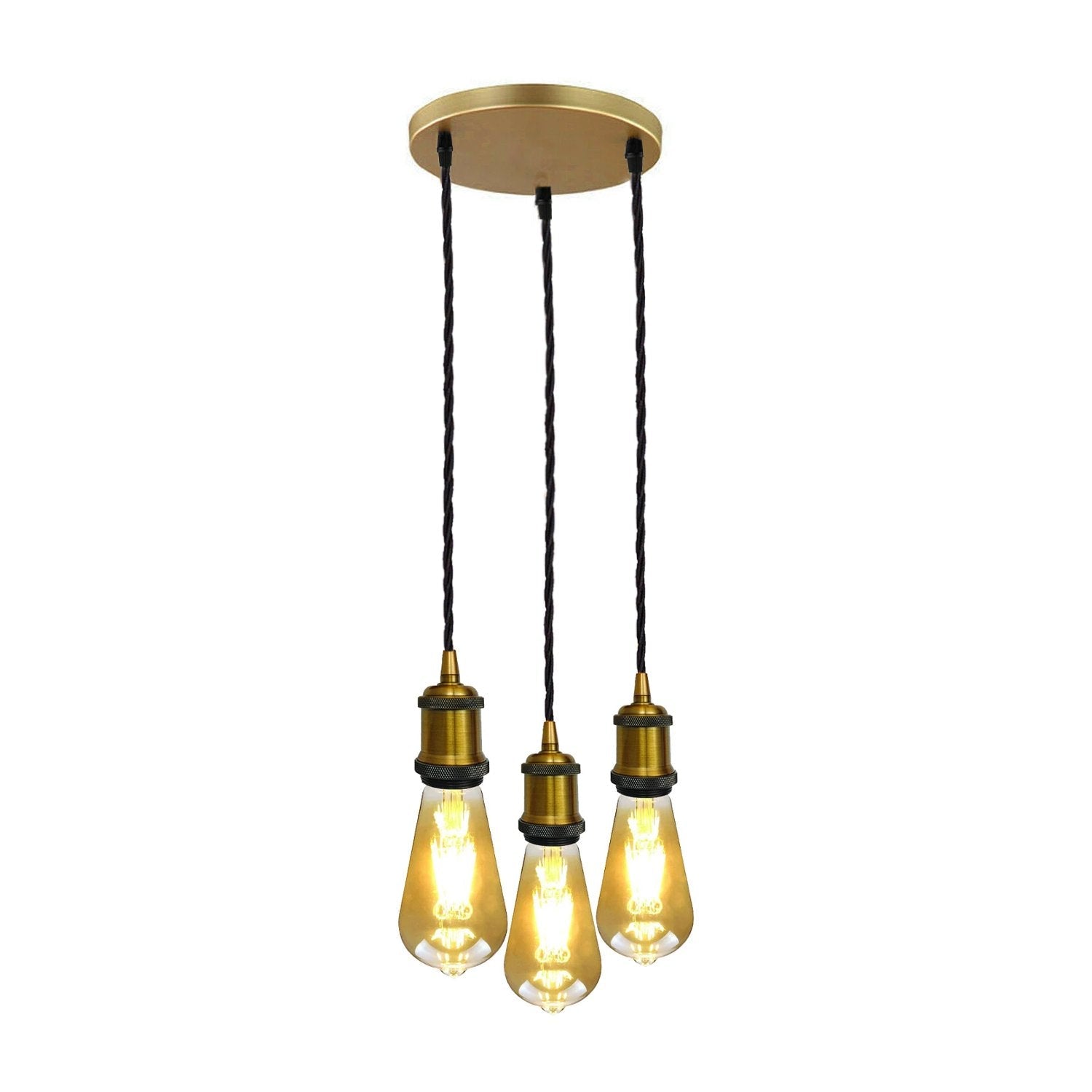 Yellow brass  3 Head Pendant Braided Fabric Flex Lamp Holder Fitting~1284