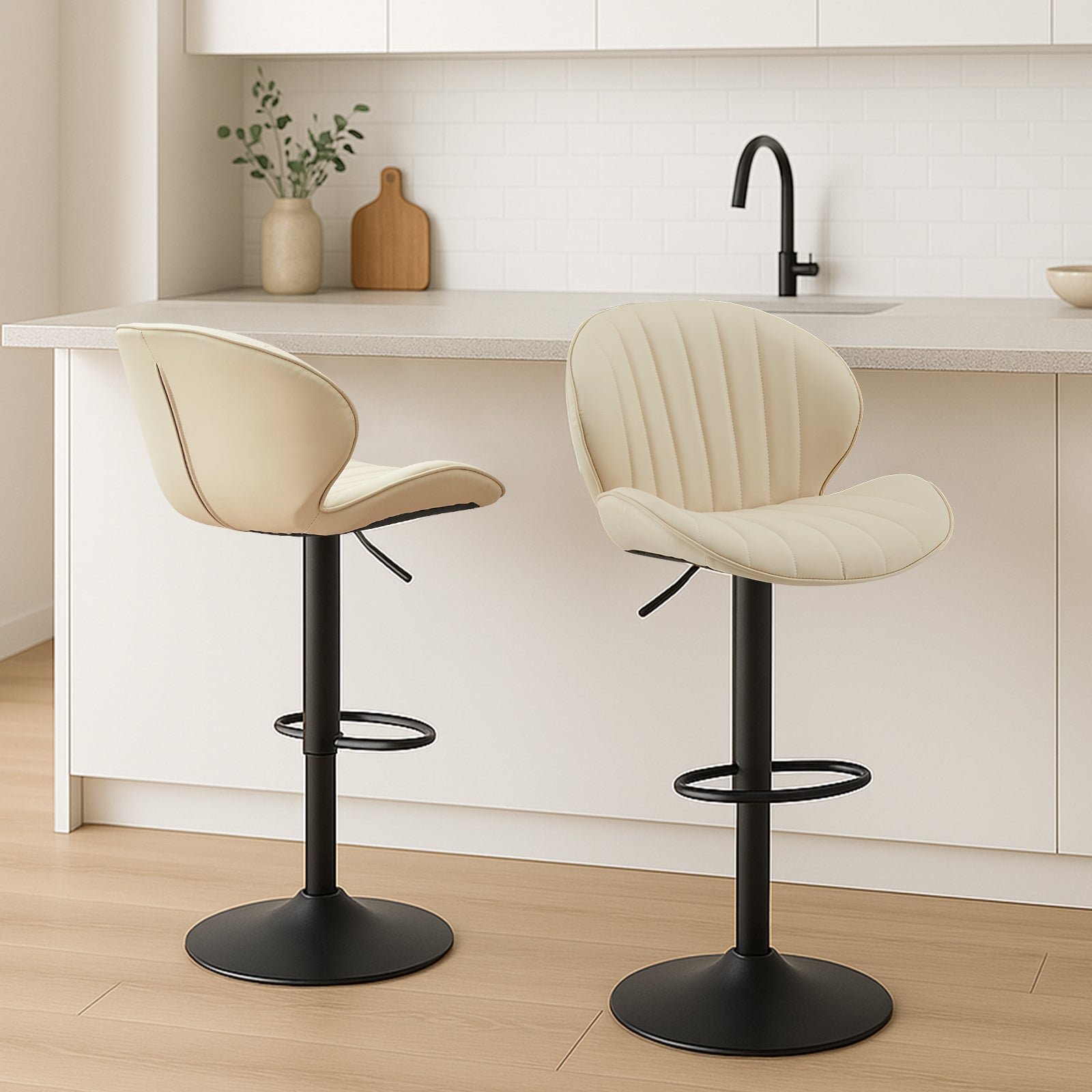 Caryol Faux Leather Bar Stool [Height Adjustable][Set of 2]