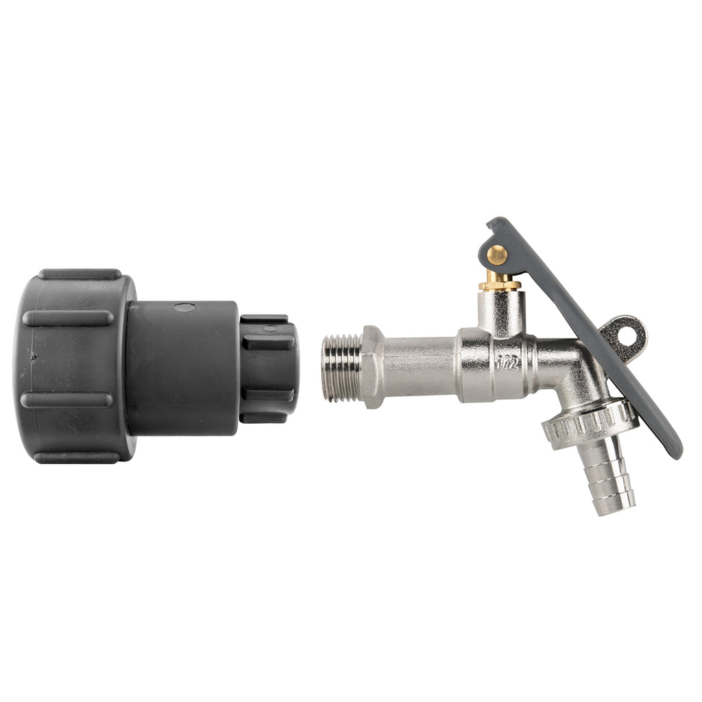 IBC 2in S60X6 - 1/2in BSP Extender Adaptor with Lever Tap Hose Barb and Lever Lo