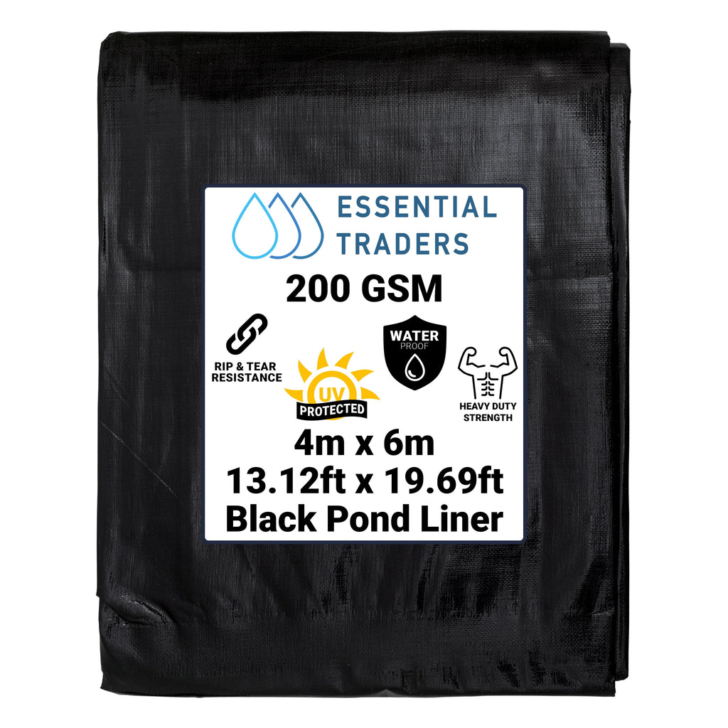 4m x 6m Black Pond Liner, L-Grade 200 GSM