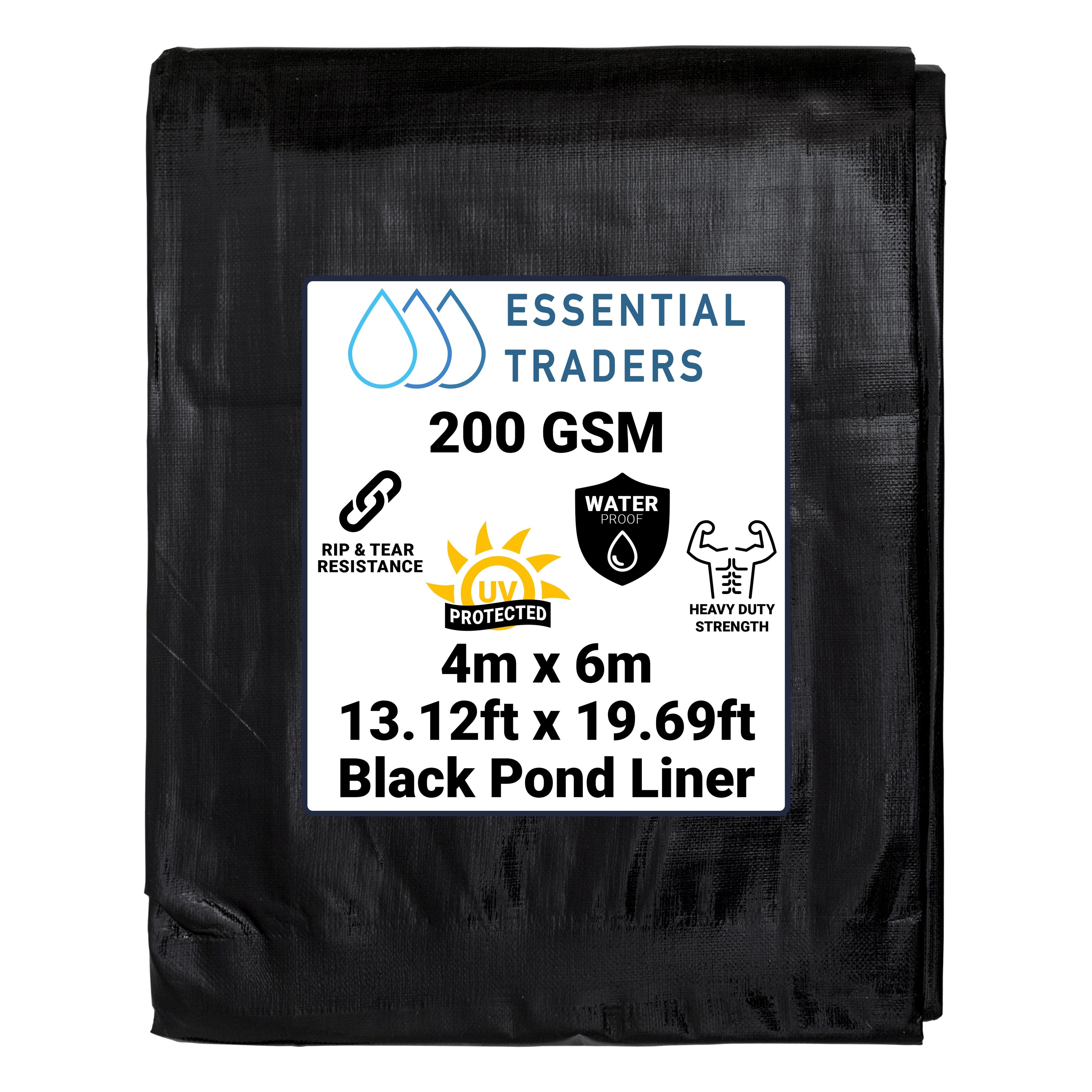 4m x 6m Black Pond Liner, L-Grade 200 GSM