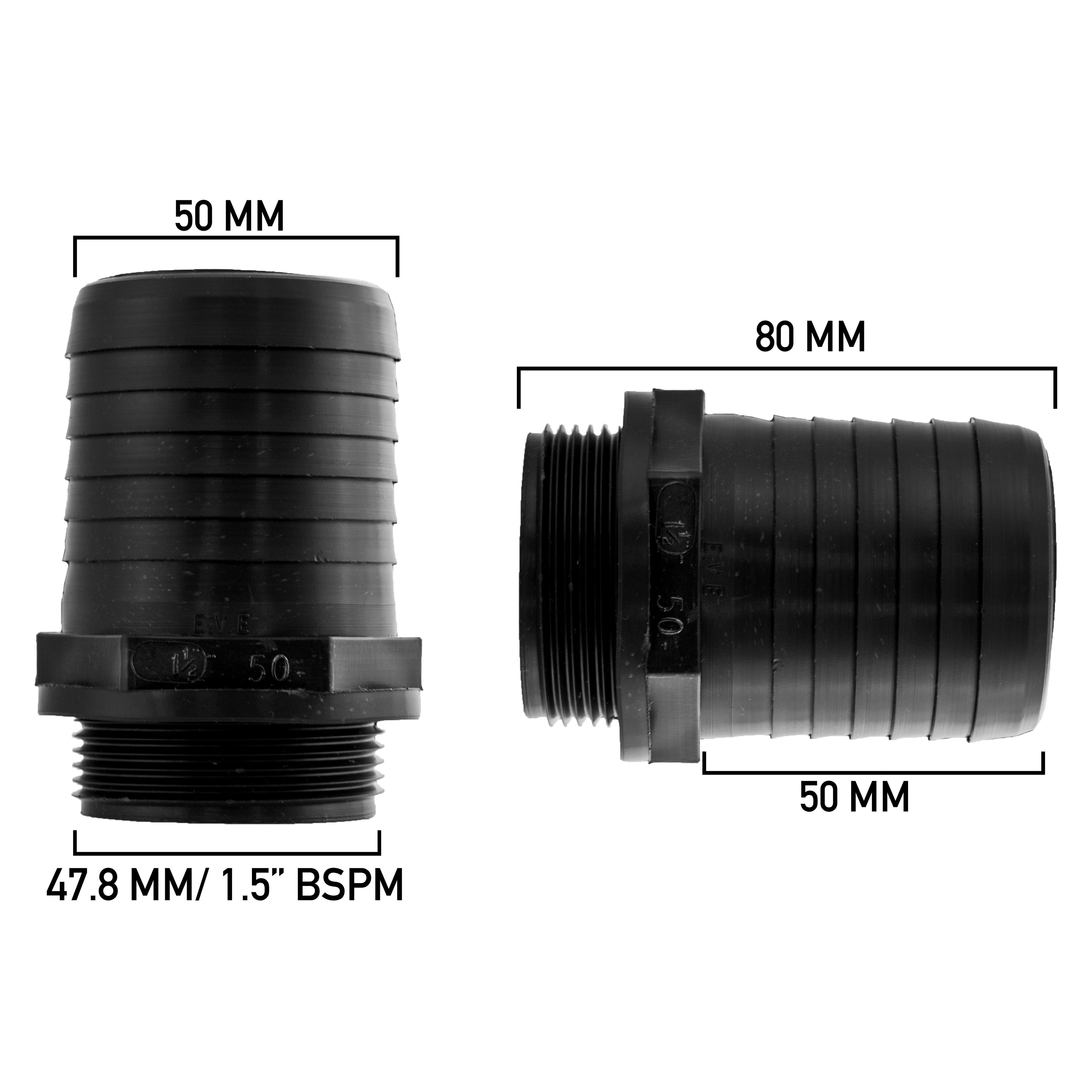 IBC 2 S60X6 Cap with 50mm Pond Straight Hose Connector Set Garden Irrigation Kit