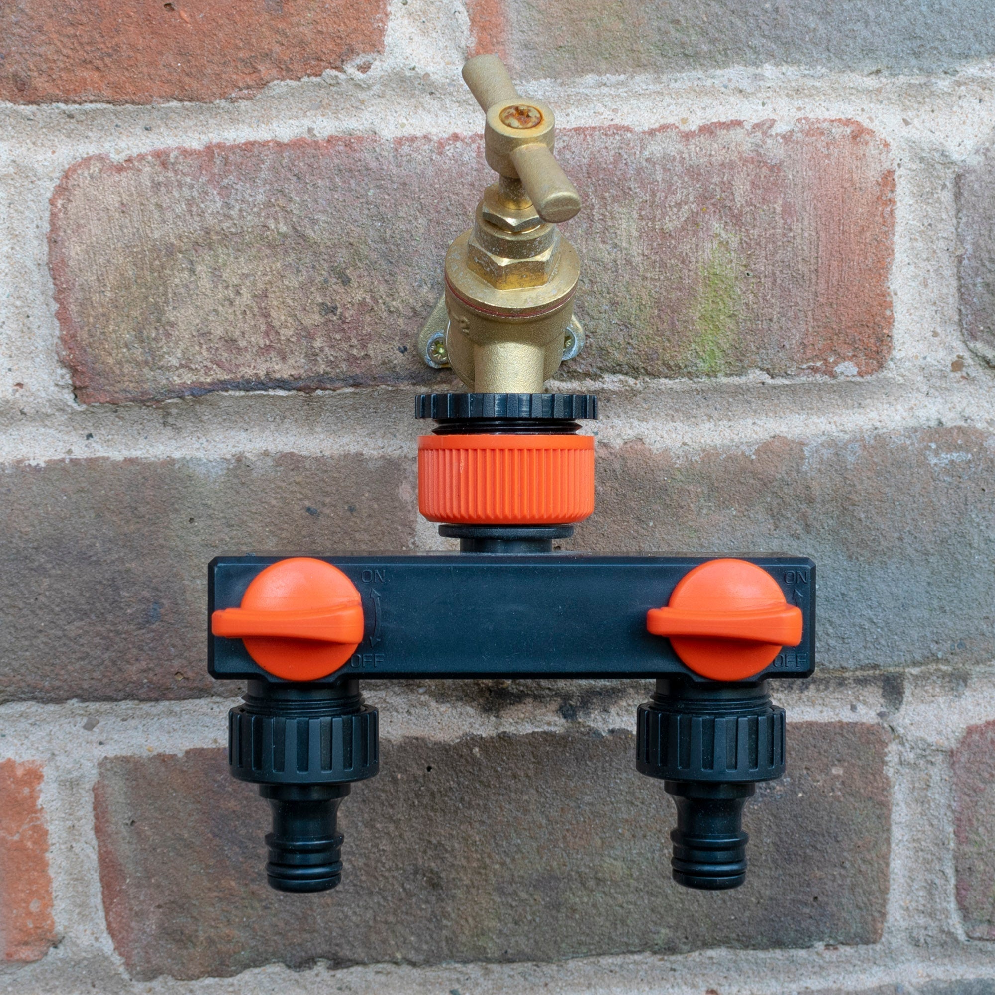 2 Way Tap Splitter PP with Valves and Snap-On Male Connectors BSP Thread Fitting