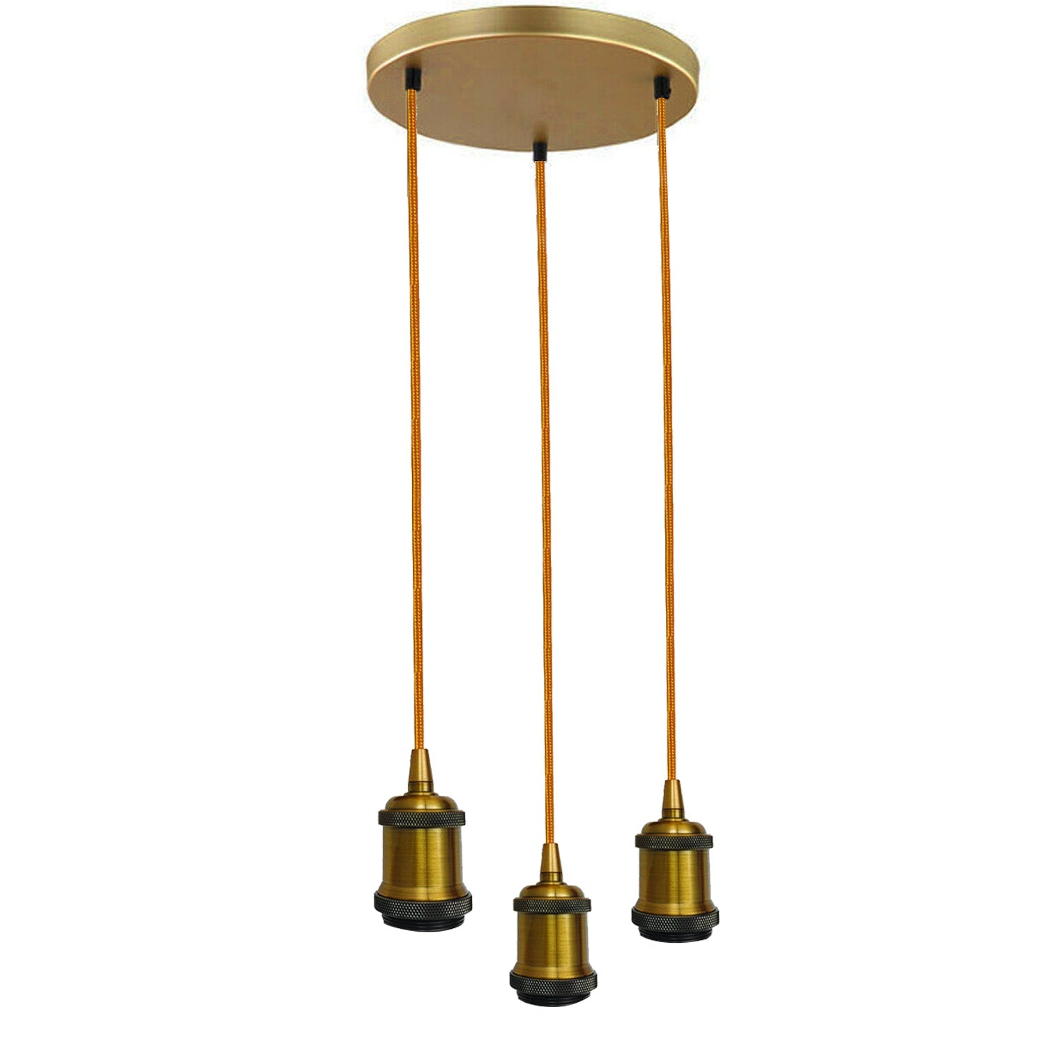 Yellow brass  3 Head Pendant Braided Fabric Flex Lamp Holder Fitting~1284