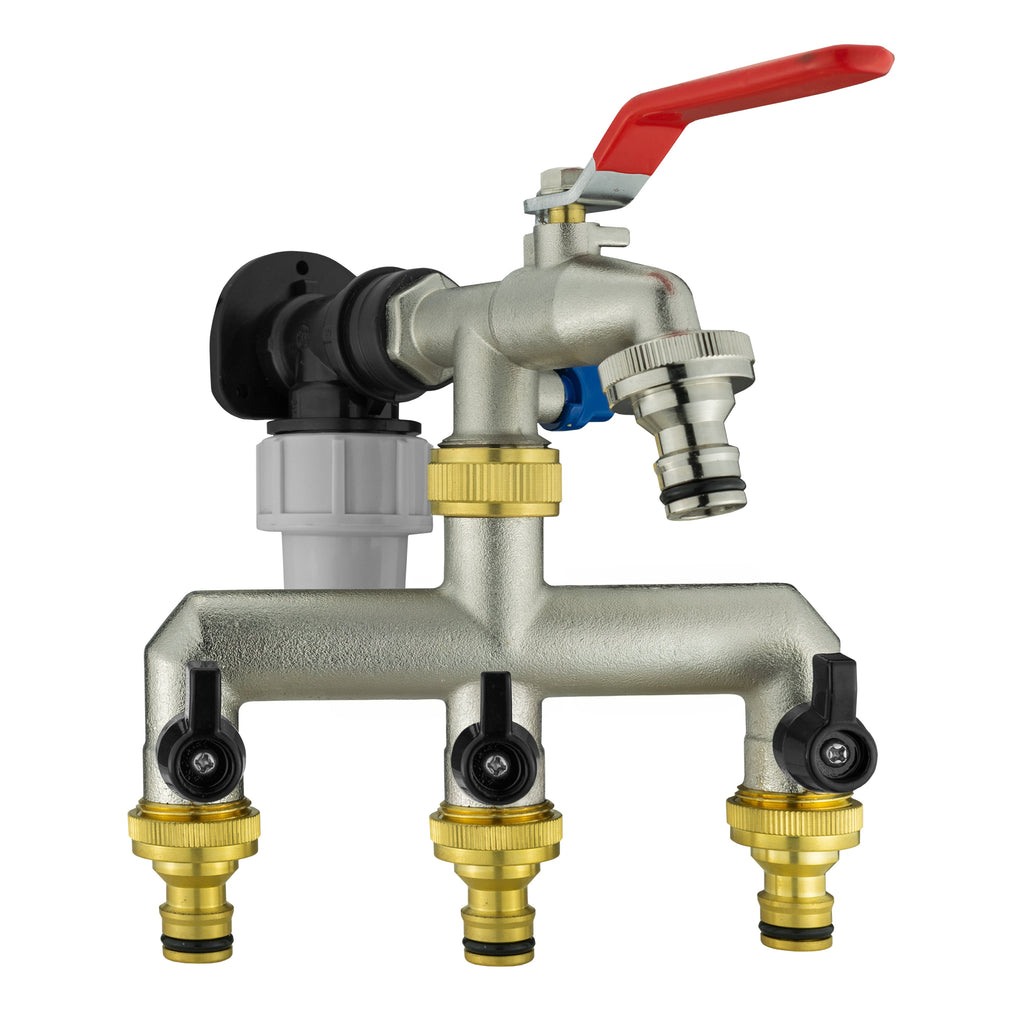 Wall Flange Kit 20mm MDPE + Quick Connect Triple Metal Splitter Tap Tap Adapter