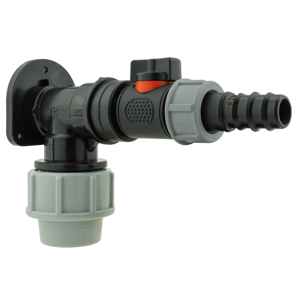 Wall Flange Kit 25mm MDPE + In-Line Valve + 20mm Barb for DIY Workshop Accessory