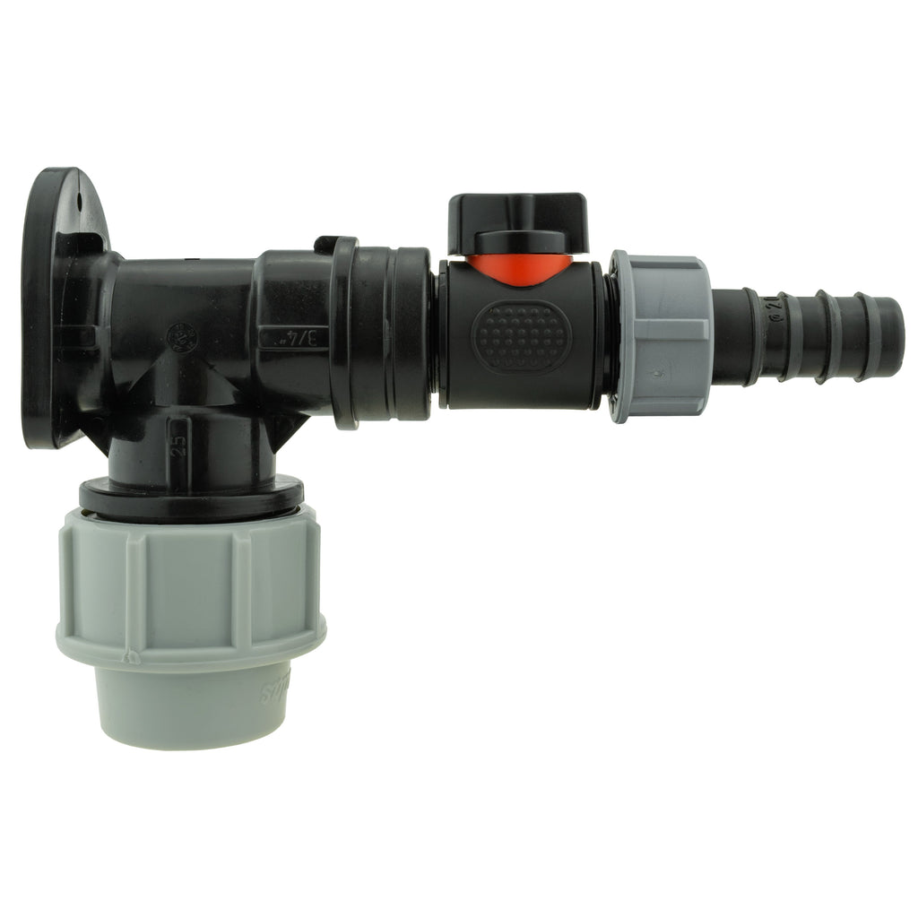 Wall Flange Kit 25mm MDPE + In-Line Valve + 20mm Barb for DIY Workshop Accessory