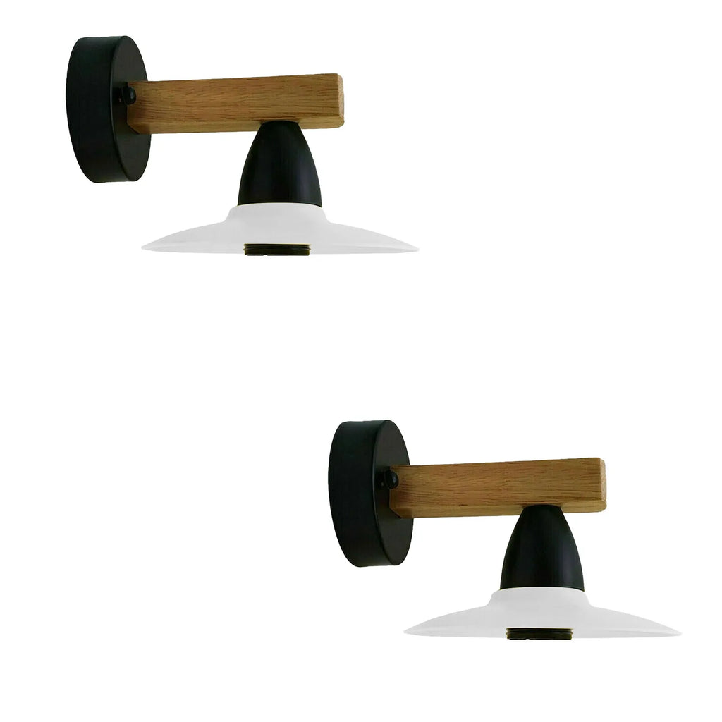 2Pack White LED Wall Light Sconce Wood,15cm Lamp Shade,E27 Lamp Holder~4349