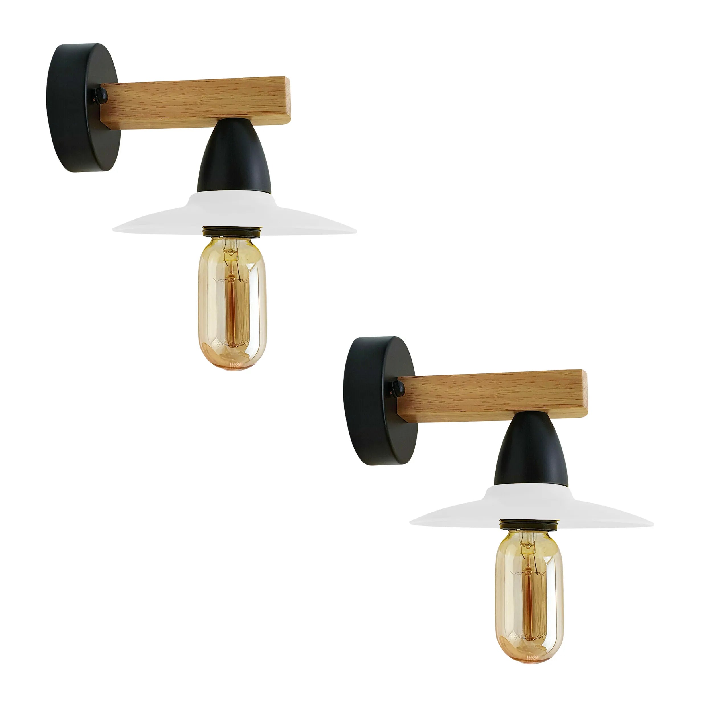 2Pack White LED Wall Light Sconce Wood,15cm Lamp Shade,E27 Lamp Holder~4349