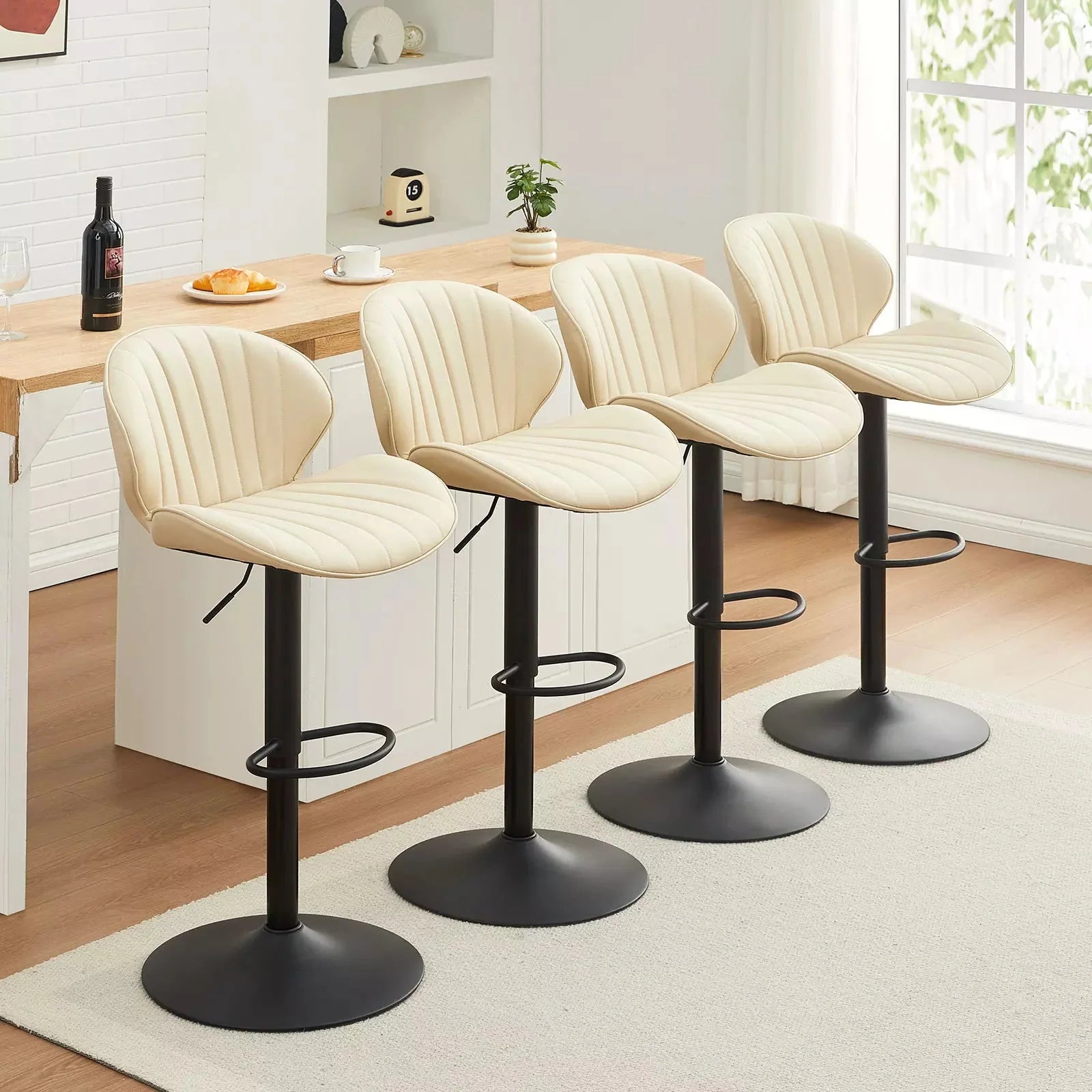 Caryol Faux Leather Bar Stool [Height Adjustable][Set of 2]