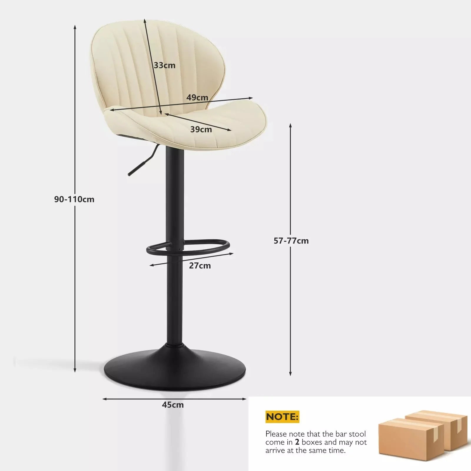 Caryol Faux Leather Bar Stool [Height Adjustable][Set of 2]